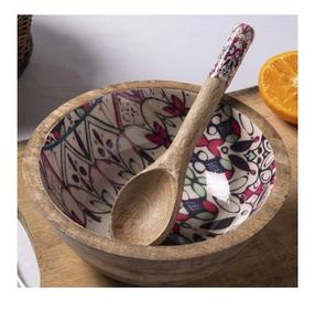 Tazón de Madera para Servir Ensaladas con Forma Redondeada y Estampado de Adhesivos, Tazón de Madera Decorativo para Mesa de Boda a un Precio Asequible - Product Image 1