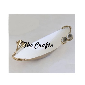 ถาดเสิร์ฟเค้กทรงใบไม้ ถาดเสิร์ฟขนมหวาน ทำจากโลหะ สีทองและสีขาว ถาดตกแต่ง ราคาสมเหตุสมผล - Product Image 3