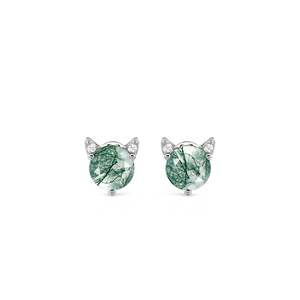 Jeulia Minimalist Cat Shape Moss Agate <b>Stud</b> Earrings Rose Gold Sterling <b>Silver</b> - Product Image 1