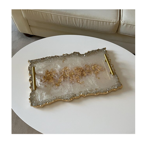 Bandeja Rectangular para Servir Café y Té con Asas de Metal, Bandeja para Servir en Restaurante, Bandeja para Servir Resina Epoxi - Product Image 4