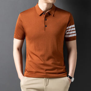 Men's Slim Fit Short Sleeve Knitted for Polo Sweater Fashionable Color <b>Blocked</b> Design Summer Stand Collar T Shirt for Winter - Product Image 1