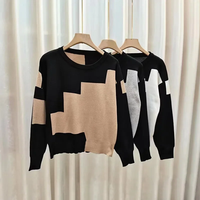 Pull-over décontracté pour femme en acrylique thermique à col rond, manches longues, coupe ample, avec appliques et boutons, pour le printemps et l'automne