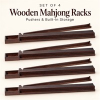 Règle de Mahjong en bois avec poussoir et boîte de rangement, support de dominos, organiseur de tuiles de Mahjong américain, lot de 4 pour la maison et le club