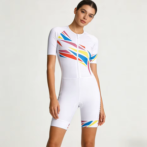 Traje de Ciclismo Profesional con Ajuste Ergonómico, Estampado Geométrico Vibrante, Transpirable y Acolchado para Carreras de Carretera y Eventos de Triatlón - Product Image 3