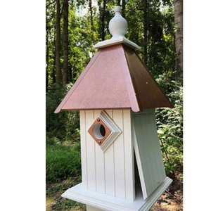 Nichoir à lattes blanches avec toit en cuivre | Prix de gros pour décoration d'oiseau de jardin extérieur élégant - Product Image 1