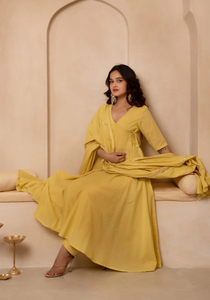 DAHoop ชุดผ้าคอตตอนสีเหลืองหม่นพร้อมผ้าคอตตอนชุดผ้าคอตตอนพิมพ์ลายดอกไม้ - Product Image 3