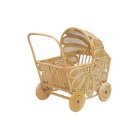 Panier à roulettes en rotin festonné pour enfants Panier à provisions en rotin écologique Poupée bébé Poussette faite à la main au Vietnam