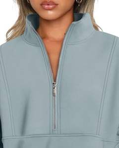 Light Blue Half Zip Oversized <b>Fleece</b> Sweatshirt Warm Winter <b>Women</b> Pullover With Kangaroo Pocket Casual Loose Fit <b>Top</b> - Product Image 4