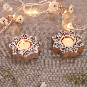 Bougeoir imprimé en bois Boho pour éclairage ambiant support de photophore en bois naturel pour la méditation de décor spirituel - Product Image 1