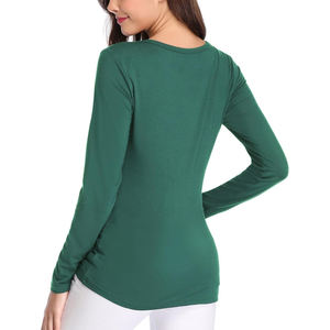 เสื้อยืดสตรีทแวร์ผ้า100% สำหรับผู้หญิงเสื้อแขนยาวผ้าคอตตอนสีพื้นเสื้อสำหรับผู้หญิงกำหนดโลโก้ได้เองใหม่ - Product Image 5