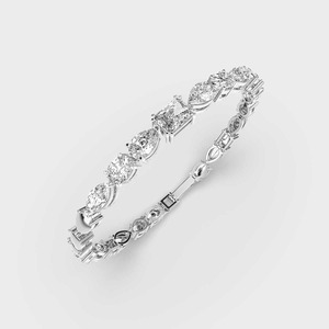 IGI Certified Multi-Shape Lab Grown Diamond Tennis Bangle <b>Bracelet</b> in <b>Solid</b> 925 Sterling <b>Silver</b> - Product Image 2