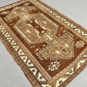 0.4x8.5 ft Vintage Rug, <b>Brown</b> Oriental Turkish Rug <b>Wool</b> - Product Image 2