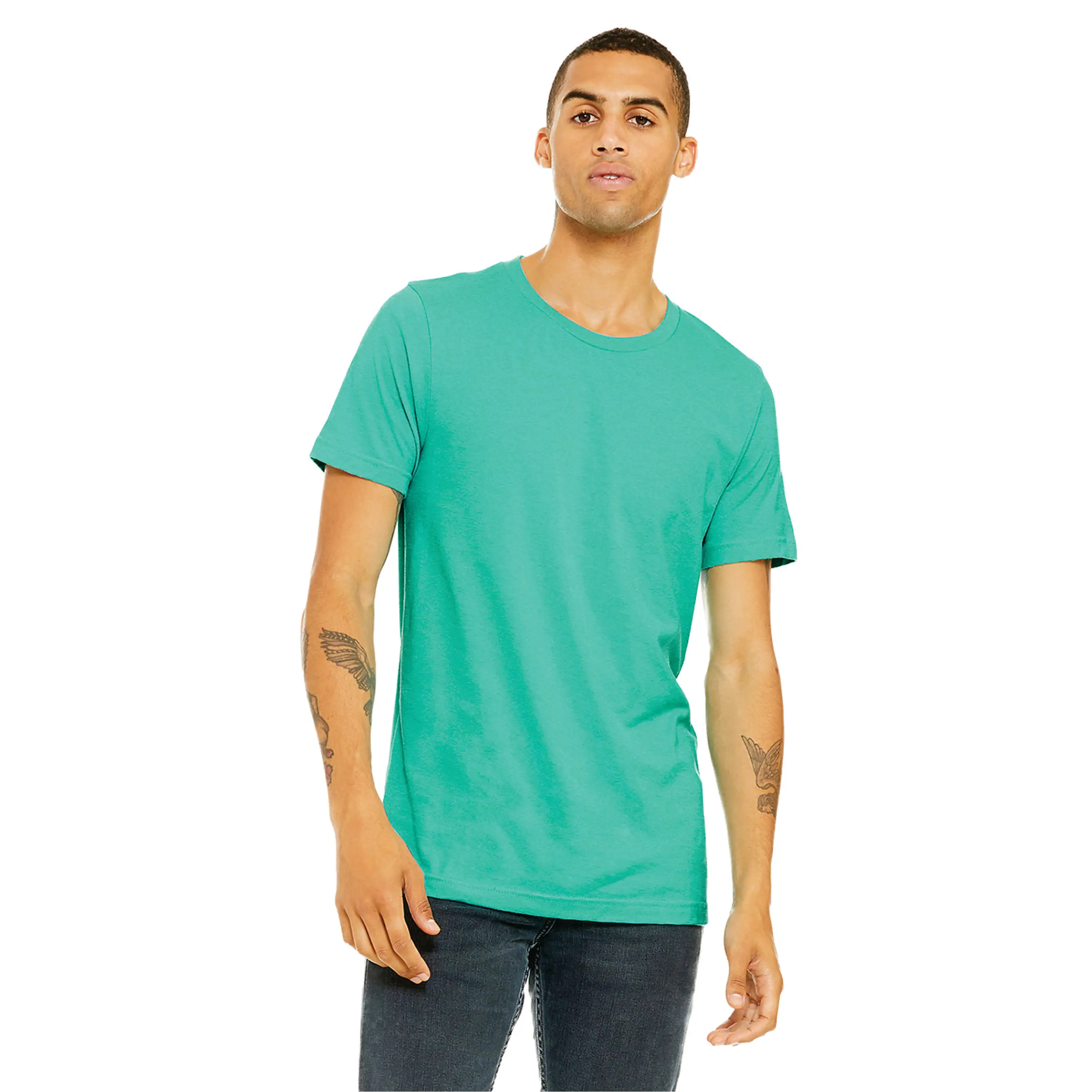 Airlume – T-Shirt à manches courtes 52% coton peigné et anneau, 48% Poly 32 simple 4.2 oz Heather Sea Green unisexe CVC