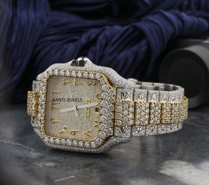 Luxury Two-Tone Iced Out Moissanite <b>Square</b> Antique <b>Watch</b> VVS1 Hip Hop Diamond Dual Movement 20mm Band Wrist <b>Watch</b> - Product Image 2