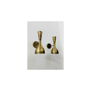 Paire Applique Murale Diabolo Italienne Mid-Century 1950 Brossé Cuivre Lanterne Sans Flamme Décoration de Maison Noël - Product Image 2