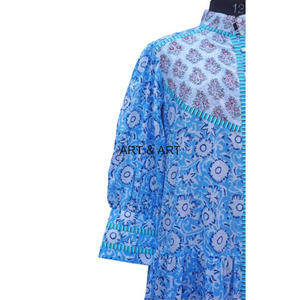 Vestido de Verano Estampado de Algodón, Vestidos Largos Casuales con Estampado Floral, Ropa Suave para el Hogar, Mangas Abullonadas, Vestidos Largos Casuales Sueltos y Suaves - Product Image 2
