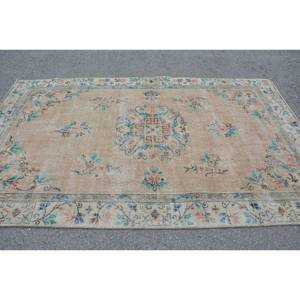 พรมขนสัตว์ลายปะต่อสีเขียวสีเบจคลาสสิกขนาด5.2x8.5ฟุตทำด้วยมือสไตล์ตุรกีพรมยางสี่เหลี่ยมสำหรับทางเดินข้างเตียงแบบใหม่ - Product Image 3