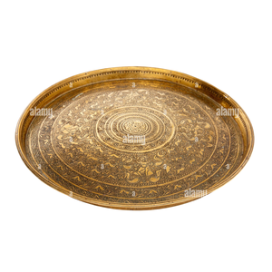 Bandeja de servicio redonda con asa de calidad superior, bandeja de latón y té, construcción de latón y diseño elegante, chapado en oro caro - Product Image 3