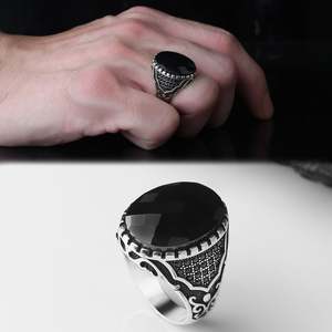 Azuris VALKH1449 Turkey 925 Sterling Silver <b>Men's</b> <b>Ring</b> in Ottoman Style Natural <b>Black</b> Stone Fashionable Stylish - Product Image 2