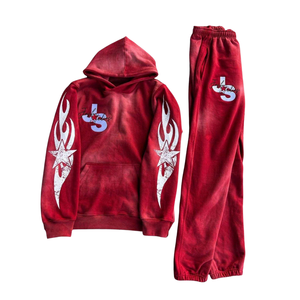 Invierno Vintage Streetwear Parche Sudadera con capucha Pantalones de chándal acampanados Conjuntos Diseño de logotipo personalizado Chándales transpirables - Product Image 6