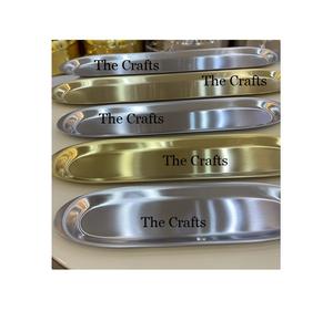 Plateau de service en acier inoxydable de couleur argent et or, forme ovale, plateau de service pour collations alimentaires à des prix abordables - Product Image 1