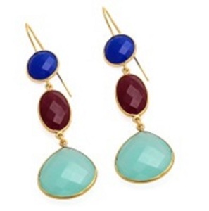 Boucles d'oreilles en argent Sterling 925, calcédoine teinte rubis et calcédoine bleue, forme ovale, nouvel arrivage - Product Image 1