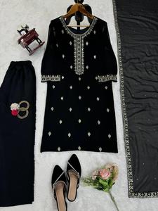 Top de soirée de créateur-Pantalon et Dupatta Set Top Fabric Heavy Faux Georgette With Embroidery With Fancy Full Sleeve - Product Image 3