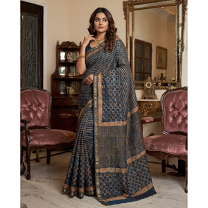 Chal étnico Chanderi con blusa y sari con estampado digital - Product Image 1