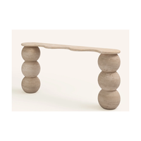 Table console en travertin de marbre Calacatta de forme unique avec pieds