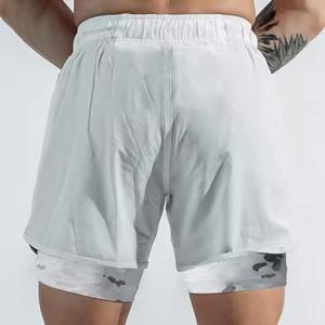 กางเกงขาสั้นออกกำลังกายผู้ชาย ดีไซน์ใหม่ แบบสองชั้น แห้งเร็ว ระบายอากาศได้ดี ผ้ายืด/ผ้าฝ้าย ชุดกีฬาลำลอง ฟิตเนส ยิม มีเชือกผูก - Product Image 2