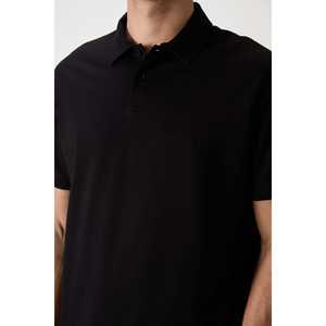 T-shirt basique pour homme - Noir, coton épais, doux et texturé, col polo, coupe ample, tissu respirant tricoté - 88381 - Product Image 4