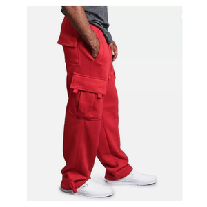 กางเกงวอร์มคาร์โก้ของผู้ชายกางเกงวอร์มทรงหลวมแบบตรงมีกระเป๋าผ้าย้อมสีล้วนความต้องการสูง - Product Image 5