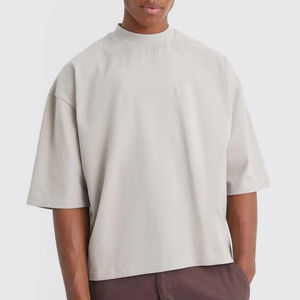 T-shirt oversize homme à épaules tombantes, col côtelé épais, impression de logo personnalisée, streetwear, coupe courte, 100% coton peigné - Product Image 4