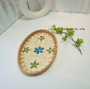Plateau de service ovale jetable en feuille de palmier MPL Vietnam, motif floral bleu-vert, écologique et biodégradable, pour mariage, fête, restaurant - Product Image 4