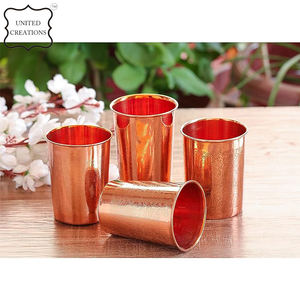Tazas martilladas de cobre puro sólido Taza de viaje Vasos con vidrio para fiestas y bebidas de agua - Product Image 3