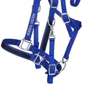Equipo de Equitación de Primera Calidad, Combinación de Brida y Cabestro de Nailon Azul para Caballo, Aperos Ecuestres, Brida para Caballo - Product Image 3