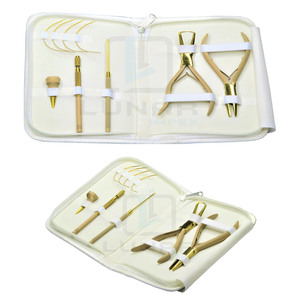Kit de herramientas de extensión de cabello, Kit de herramientas para extensión de cabello en Color dorado bronceado con etiquetado de marca personalizado gratis, en caja - Product Image 5