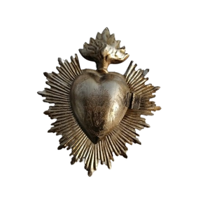 Boîte de cœur sacré en métal fini antique Sunburst Ex Voto Sacré-cœur pour cadeau et décor catholique décoratif pour la maison - Product Image 1