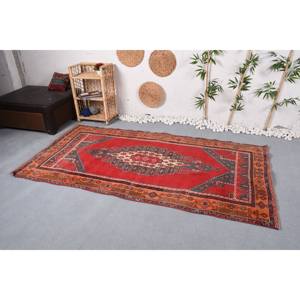 Tapis en laine orange rouge classique vintage 4.2x8 pieds tapis en peluche avec motifs rectangulaires de couloir patchwork abstrait pour entrée - Product Image 2