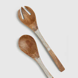 Ensemble de serveurs à salade à poignée en résine MOITIÉ ROND Aussi Ensemble d'outils de cuisine en bois de manguier d'acacia naturel Disponible Fabriqué en Inde - Product Image 5