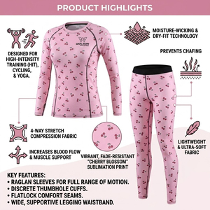 Conjunto Deportivo Casual de Invierno para Mujer, con Estampado de Cerezas, Top de Manga Larga y Leggings Largos de Cintura Alta - Product Image 6
