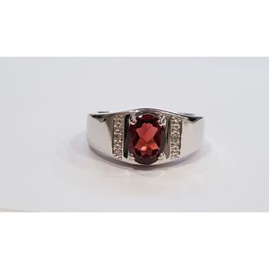 Handmade Women's Natural <b>Garnet</b> White Topaz <b>Ring</b> 925 Sterling <b>Silver</b> Platinum Oval Cut Diamond Everyday Wear Jewelry Shah Gems - Product Image 1