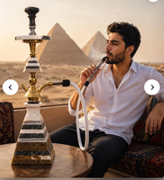 Schweres Marmor-Pyramiden-Shisha-Set, Handgefertigte Ägyptische Wasserpfeife, Option mit Riesiger Messingvase