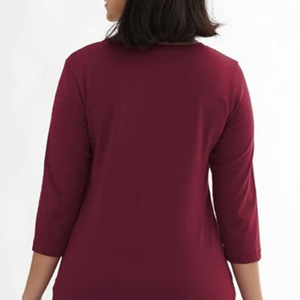 Camiseta de Verano para Mujer, Premium, Delgada, Transpirable, Color Granate, Casual, Corte Regular, 100% Algodón Grueso, Personalizable - Product Image 2