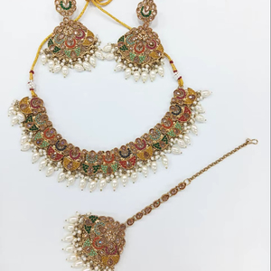 Gargantilla nupcial Joyería Gargantilla de cristal indio Conjunto de collar para mujer Fabrica joyería al por mayor, - Product Image 1