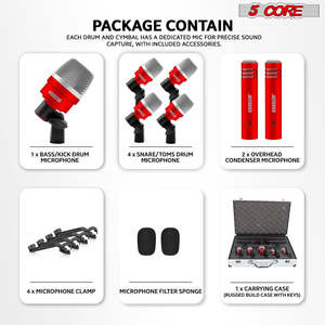 ชุดไมโครโฟนกลอง 5Core 7 ชิ้น สำหรับกลองคิก กลองทอม กลองสแนร์ ไมโครโฟนไดนามิกสำหรับเครื่องดนตรี - Product Image 4