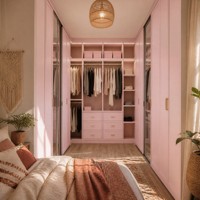 Ensemble de rangement sur mesure, accessoires de placard intelligents au design moderne, armoires encastrées en verre, armoire design moderne pour chambre à coucher