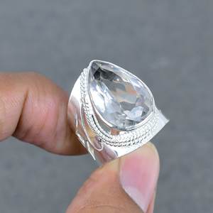 Bague de fiançailles en cristal naturel en laiton plaqué argent sterling 925 avec ouverture réglable pour la bague cadeau de la Saint-Valentin - Product Image 3