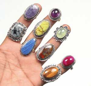 High Quality Modern Collection Indian Brass Material Assorted <b>Crystal</b> Gemstone Geometric Shape Handmade <b>Ring</b> Fashion Jewelry Lot - Product Image 5
