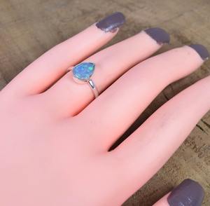 925 argent Sterling pierre naturelle bijoux faits à la main bleu opale pierres précieuses bijoux pierres précieuses élégant octobre pierre de naissance anneau - Product Image 4